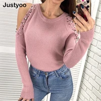 2021 autumn winter women knitted sweater long sleeved solid color beaded round neck pullover new lady bottoming sweaters top