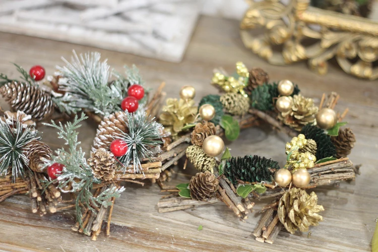 Ручной работы деревенский подсвечник сосновые шишки ягоды ветка натуральный