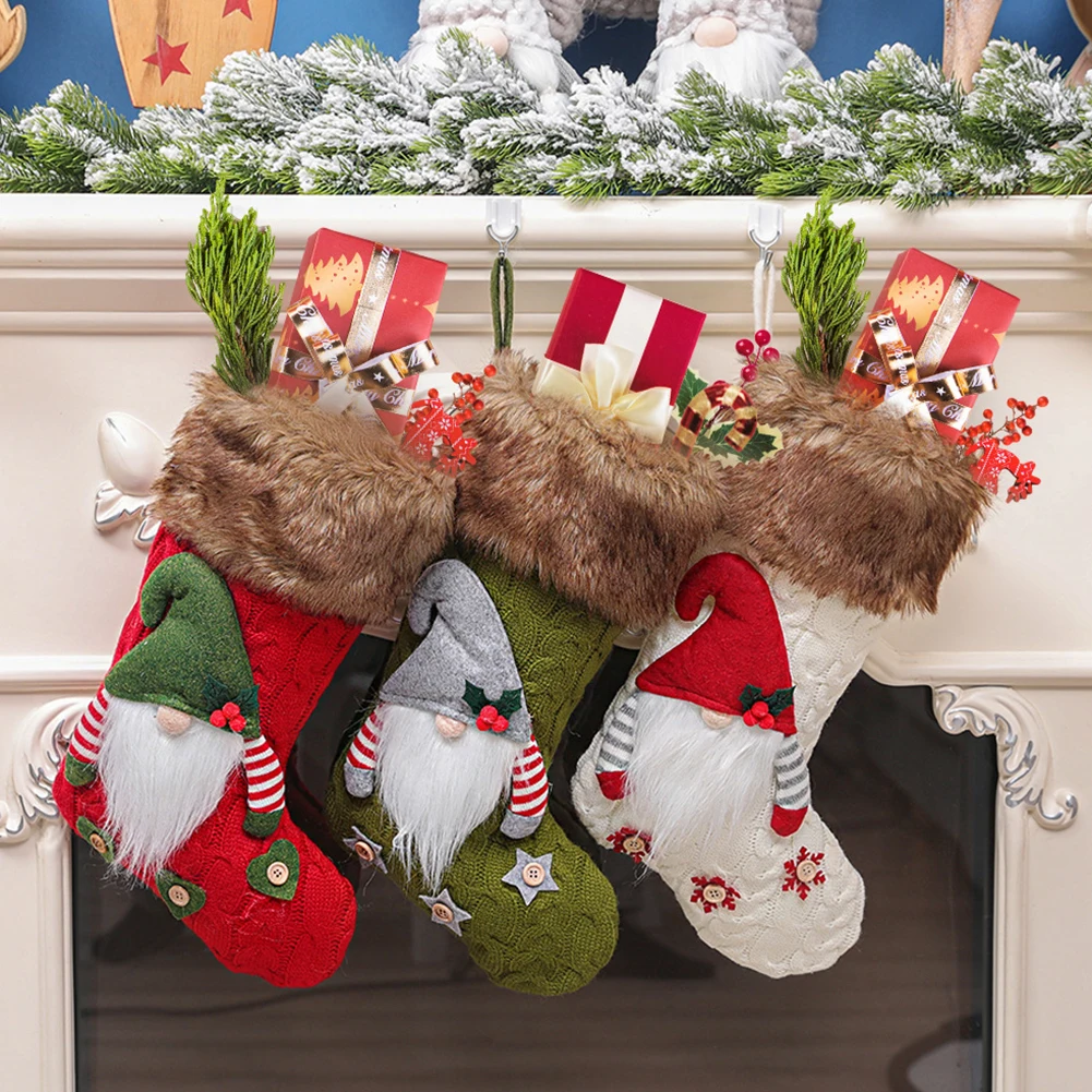 Большие рождественские чулки вязаные безликие Санта гном кукольный носок