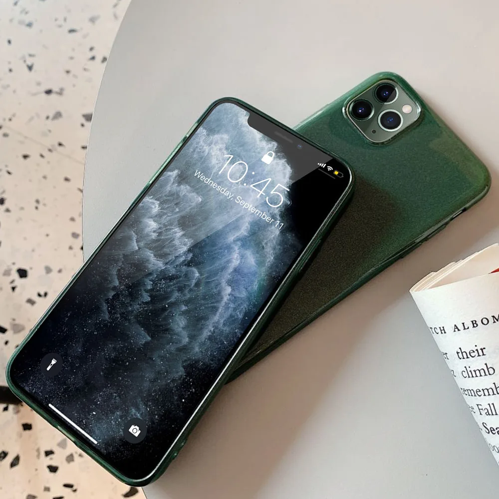 LAPOPNUT чехол для IPhone 11 Pro Max черно-зеленый блестящий защитный бампер Тонкий Apple Xs Xr X 8