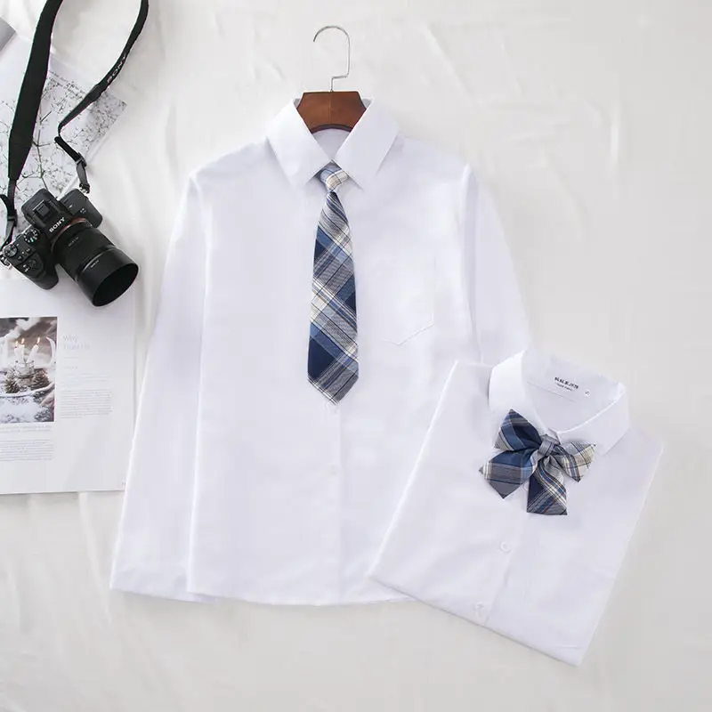 Рубашка JK с длинным рукавом, женские летние деловые однотонные белые топы с галстуком, студенческие японские и корейские женские рубашки в ...