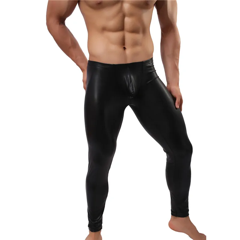 Мужские брюки длинные из искусственной кожи облегающие леггинсы с эффектом