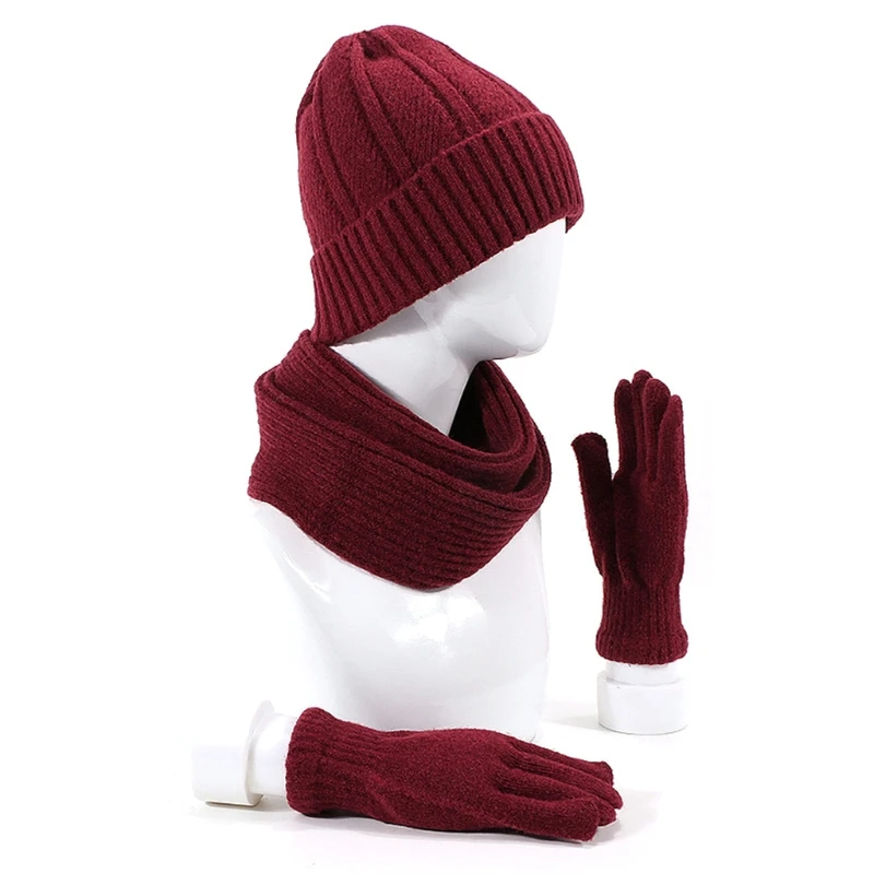 

3pcs Men Women Knitted Beanie Hat Scarf Gloves Set Unisex Thick Winter Warm Cap A2UA