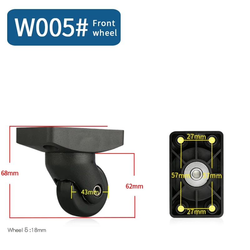 W005(2 Wheels)Front Сменные колеса для багажа, чемодана, продукт, дорожная сумка, колесики для ремонта, износостойкая тяга, коробка, багажные колеса - Цвет: W005(2 Wheels)Front