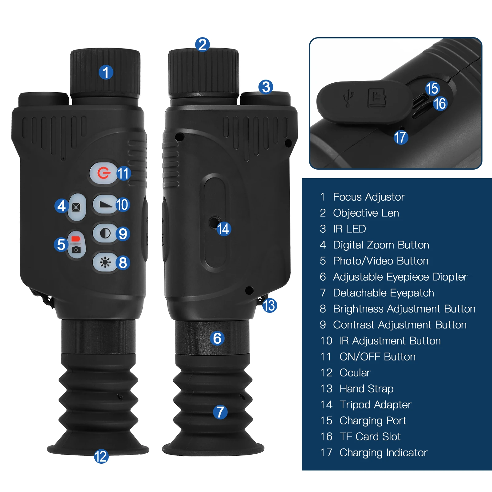 

2x Digital Zoom Full Colored Night Vision Monocular 1080P Video Photo Wifi Nightshot Monocular with 150 Meter ull Dark Distance