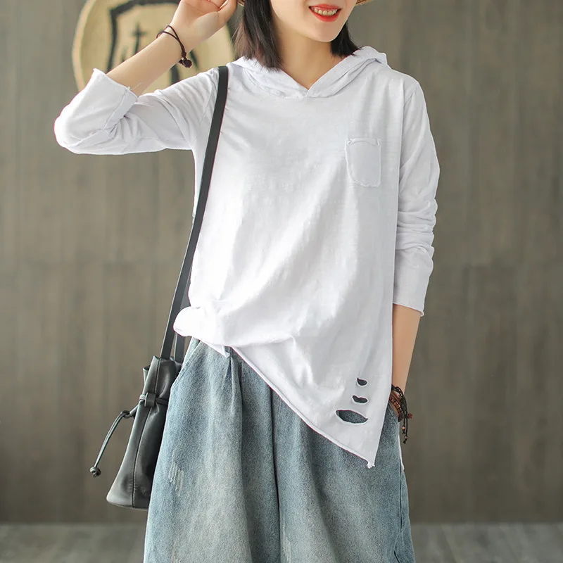 Женская футболка с капюшоном Повседневная однотонная свободная Универсальная в
