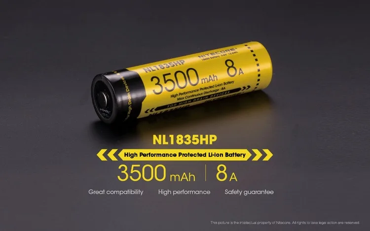 Nitecore NL1835HP 18650 3500mAh 3,6 V 12.6Wh 8A высокоэффективные Защищенные Литий-ионные батареи с кнопками верхние Дренажные устройства