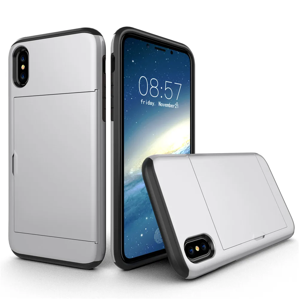 Чехол VRSDES для iPhone 7, 7 plus, 8, 8 plus, 5S, 6 слотов для карт, ударопрочный Жесткий ПК, мягкий ТПУ Гибридный чехол-кошелек для iPhone X, XS, чехол для MAX XR - Цвет: Silver
