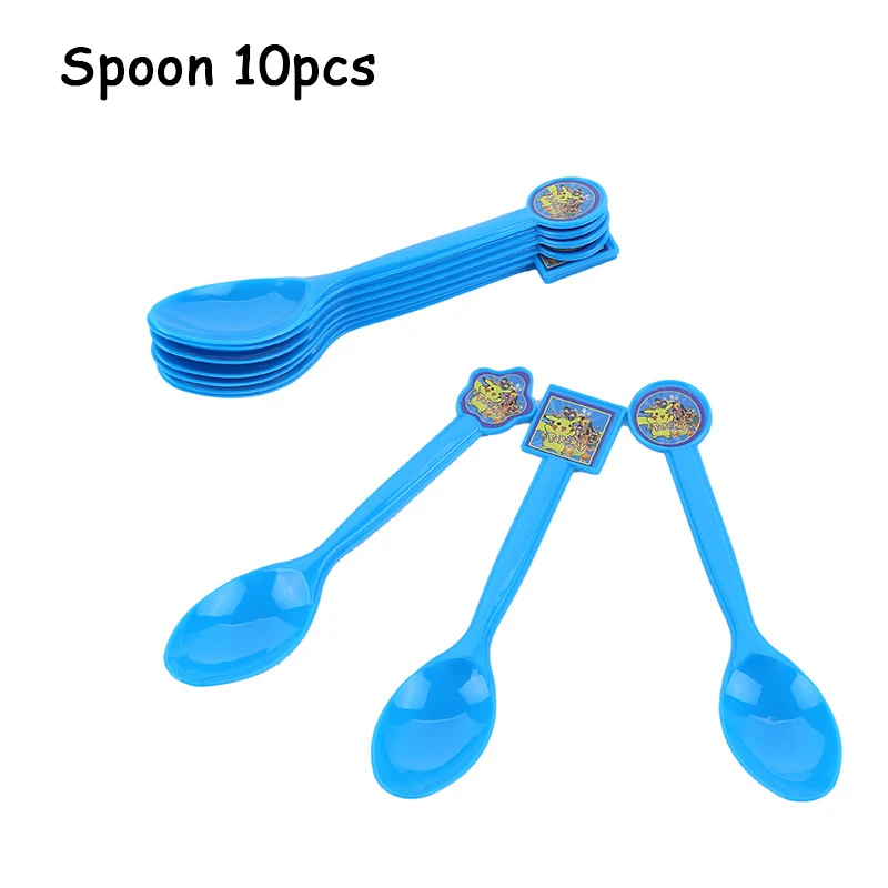 Spoon 10pcs Pokemon Go Пикачу принадлежности для тематической вечеринки посуда тарелка воздушные шары салфетка чашка для детского душа вечерние украшения для дня рождения - Цвет: Spoon 10pcs