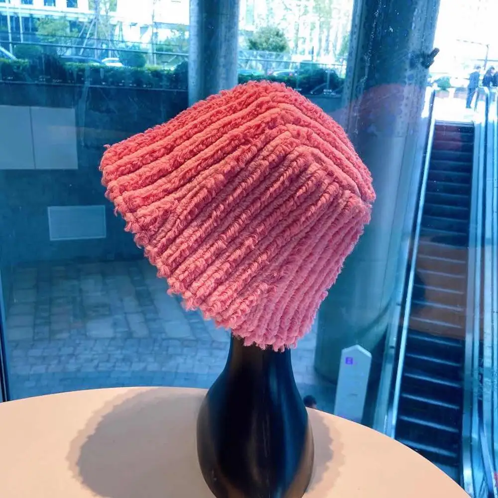 New Women's Autumn And Winter Bucket Cap Korean Version Versatile Plush Fisherman's Hat Warm Lamb Plain Face And Ear Cap