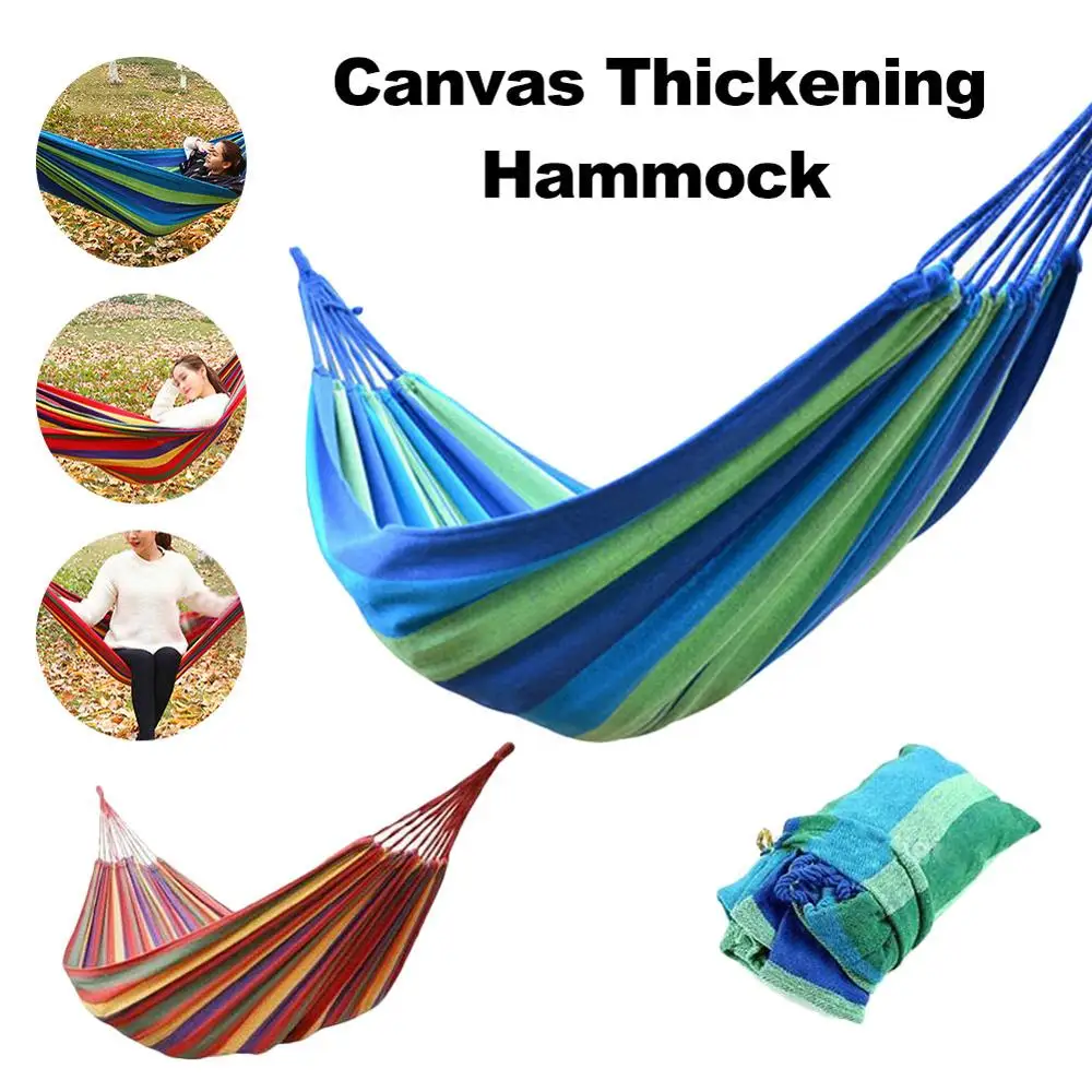 Portable Hammock Outdoor Hammock Garden Sports Home Travel Camping Swing Canvas Stripe Hang Bed Hammock Red, Blue 180 x 80cm