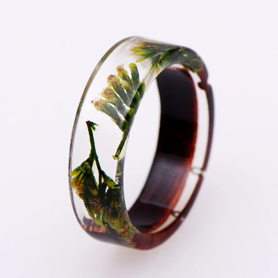 Кольцо из дерева с сушеным цветком кольцо ручной работы смолы винтажное