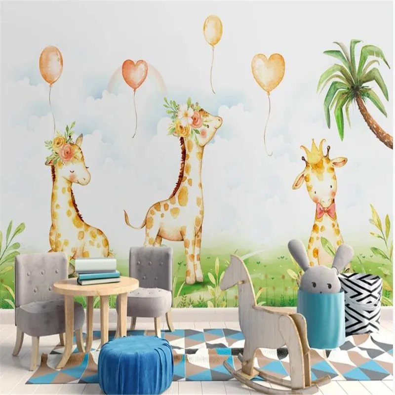 

3D-обои Milofi на заказ, настенные скандинавские обои, ручная роспись, милый жираф, фон для детской комнаты