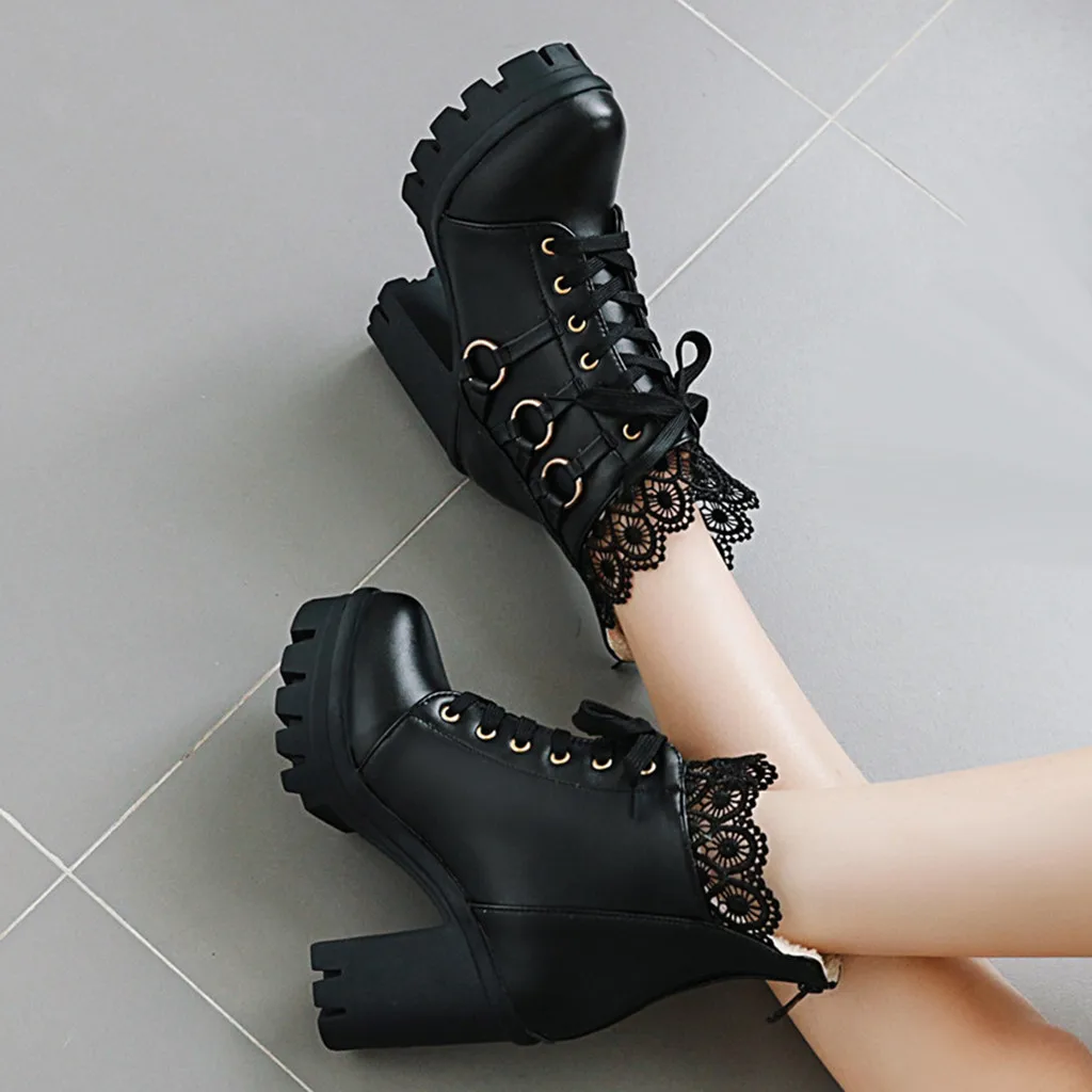 Женские ботильоны мотоциклетные ботинки на платформе и высоком каблуке зимние