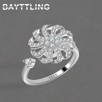 bayttling silver color shiny zircon rotating ring fashion woman party birthday gift jewelry