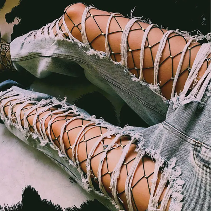 Колготки женские прозрачные сетчатые со стразами чулки в сетку | Женская одежда