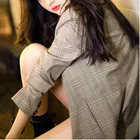 Блейзер Женский в клетку, с длинным рукавом, однобортный