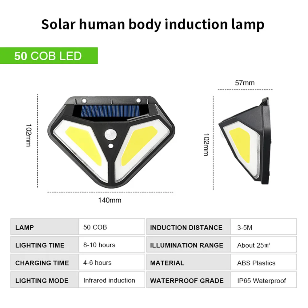 

102/50COB LED Solar Powered Light 3 Modes PIR Motion Sensor Solar Wall Lamp Outdoor Waterproof Garden Yard Security Lights