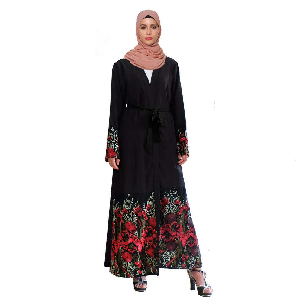 

Элегантные мусульманские абаи Flroal платье макси кардиган длинный халат кимоно Jubah Рамазан-ИД кафтан мусульманская одежда