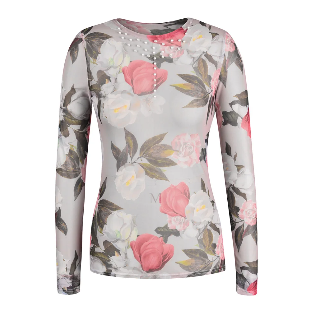

Women 2020 Fashion Long Sleeve Floral Printed Slim Fit Top Female Spring Summer Casual Skinny T-shirt Ladies Sexy Tee Q30