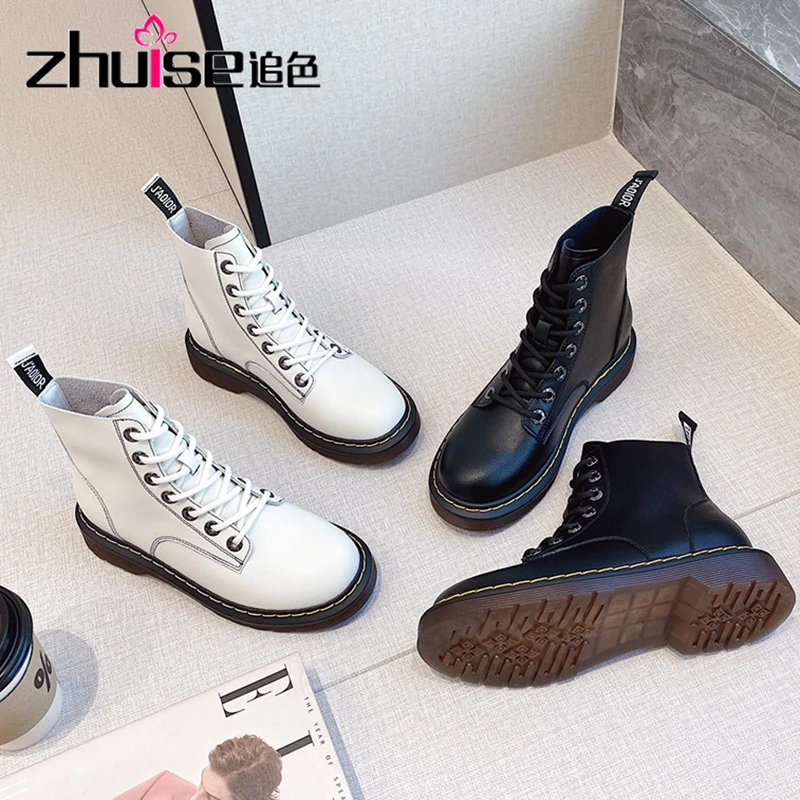 

Genuine Leather Boots Women White Ankle Boots Motorcycle Boots Female Autumn Winter Shoes Woman Punk Botas Mujer 2021 Autumn