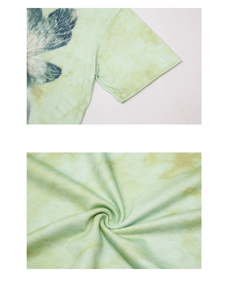 

Tie-dye short sleeve t-shirt Hip-hop loose Harajuku style short-sleeved couple T-shirt Gradient female elf printed T-shirt top
