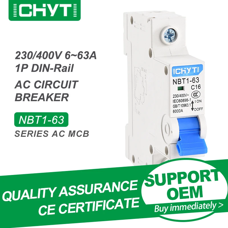 

Free Shipping CHYT NBT1-63 1P 2P 3P 4P Household Din Rail AC 230/400V 63A 6kA C Type Air Switch Mini Circuit Breaker MCB