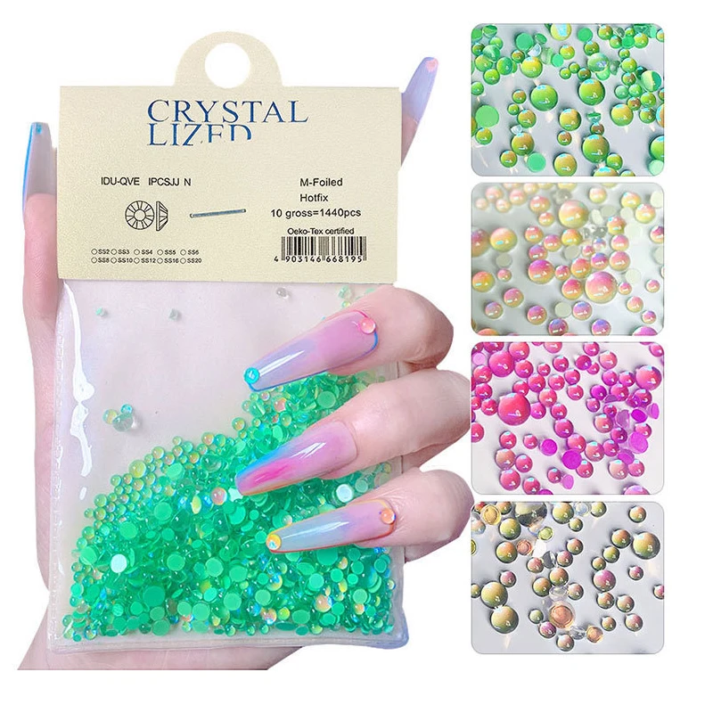 

1440pcs Mocha Aurora Mermaid Beads Symphony Flat Bottom Nail Art Rhinestones DIY Crystal Set Ornaments Manicure Accessories