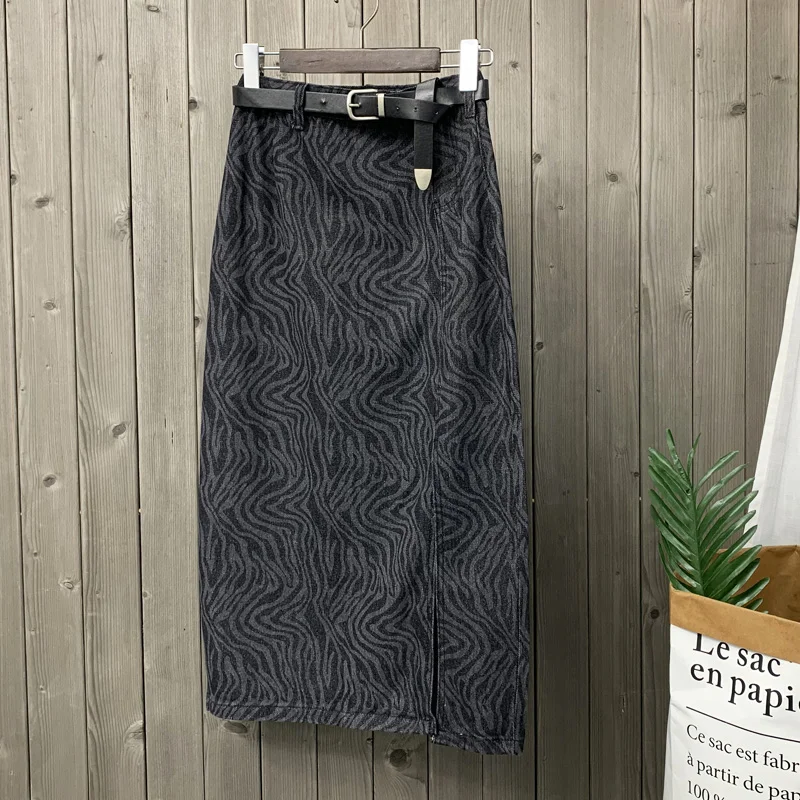 

2021 Spring summer new casual denim skirt women high waist split knee length a-line skirt