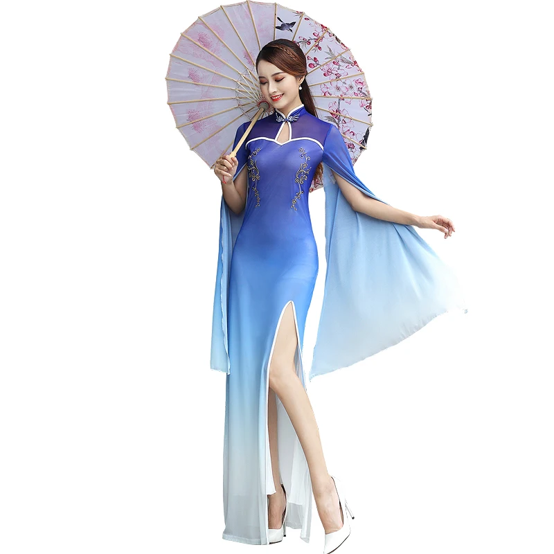 

Chinese Style Fairy Cheongsam Belly Dance Dress Oriental Dance Classical Clothes For Women Adult Model Catwalk Costumes DQL5042
