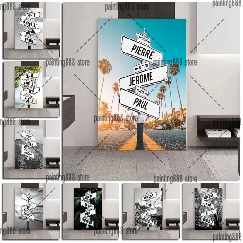 

Персонализированный пересечение уличного знака имена даты пейзаж холст живопись настенное искусство домашний декор индивидуальное имя пл...