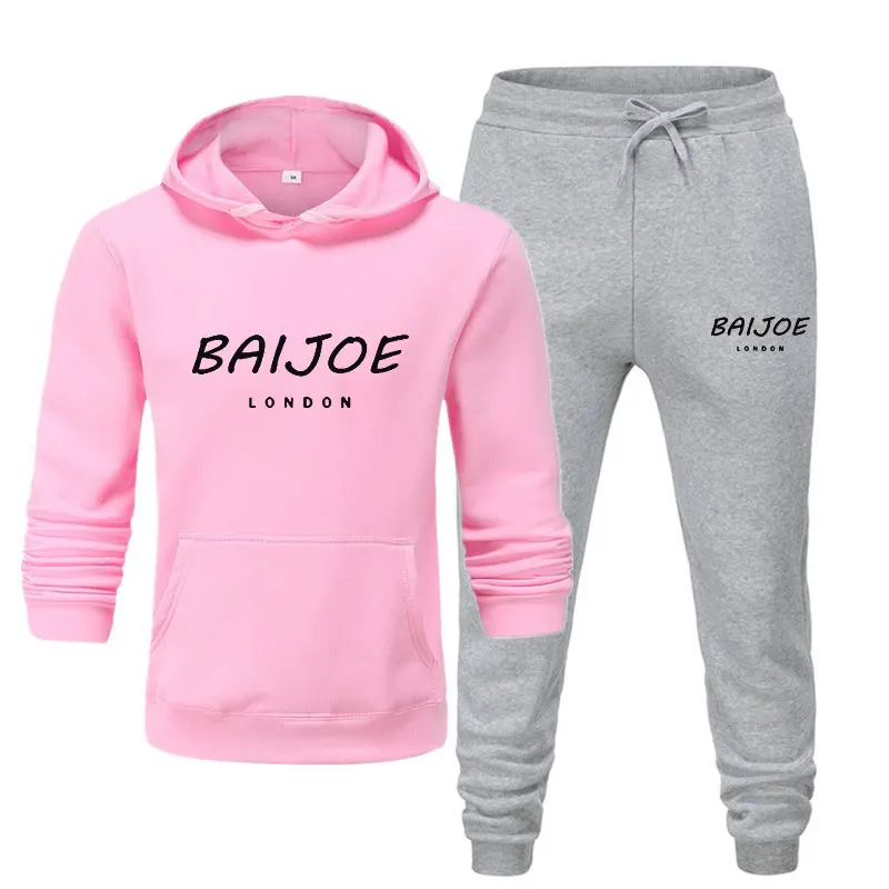 pink light gray 2 Новинка, спортивный костюм, модные мужские спортивные толстовки с капюшоном+ штаны, комплект из двух предметов, хлопковая флисовая толстовка, Спортивная Толстовка для бега - Цвет: pink light gray 2