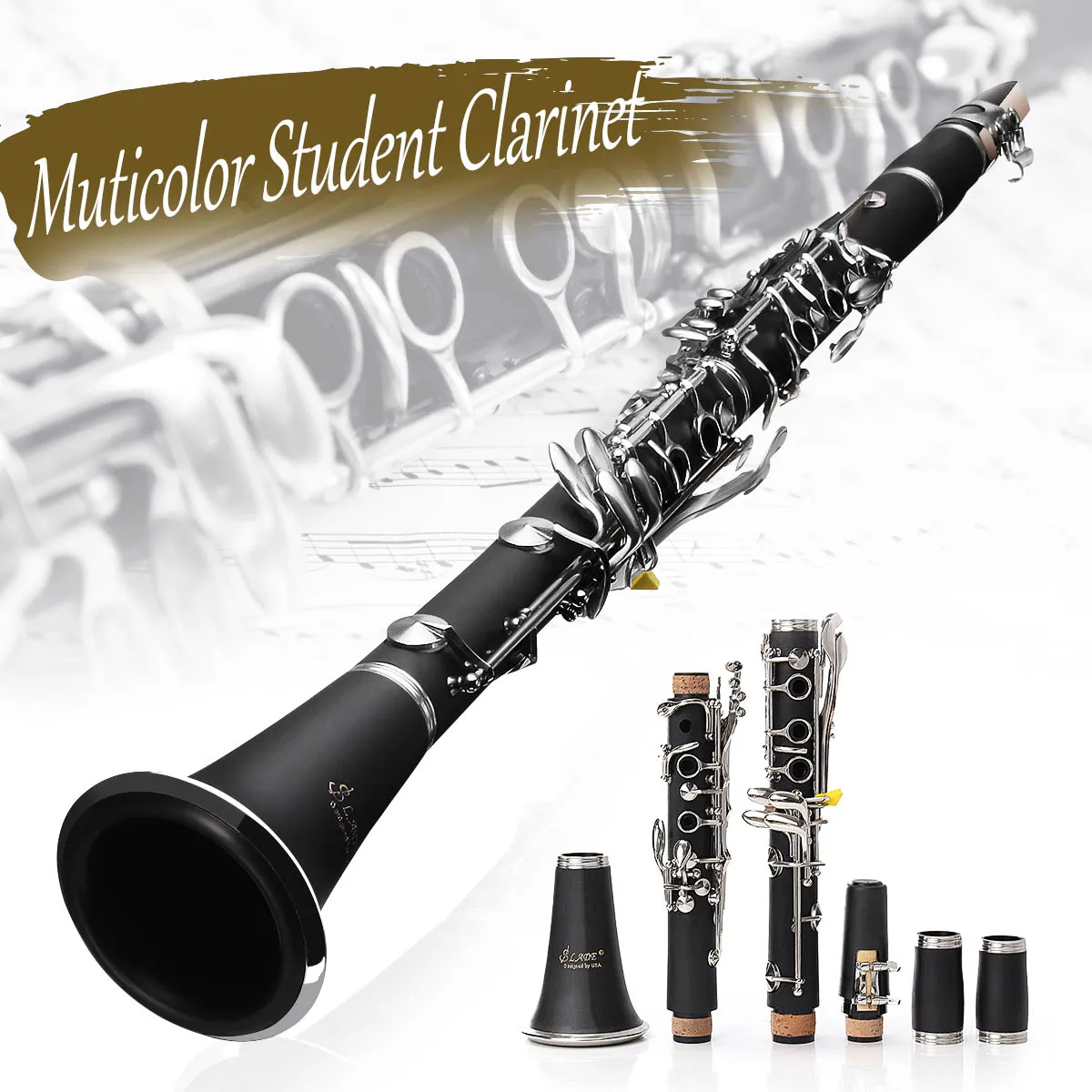 

LADE Professional ABS 17 Key Bb Clarinet Clarionet with Carry Case Cleaning Cloth Gloves