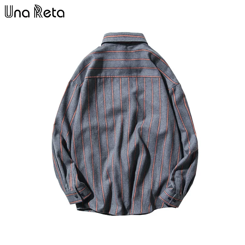 Рубашка Una Reta Мужская в полоску с воротником лацканами Повседневная однобортная
