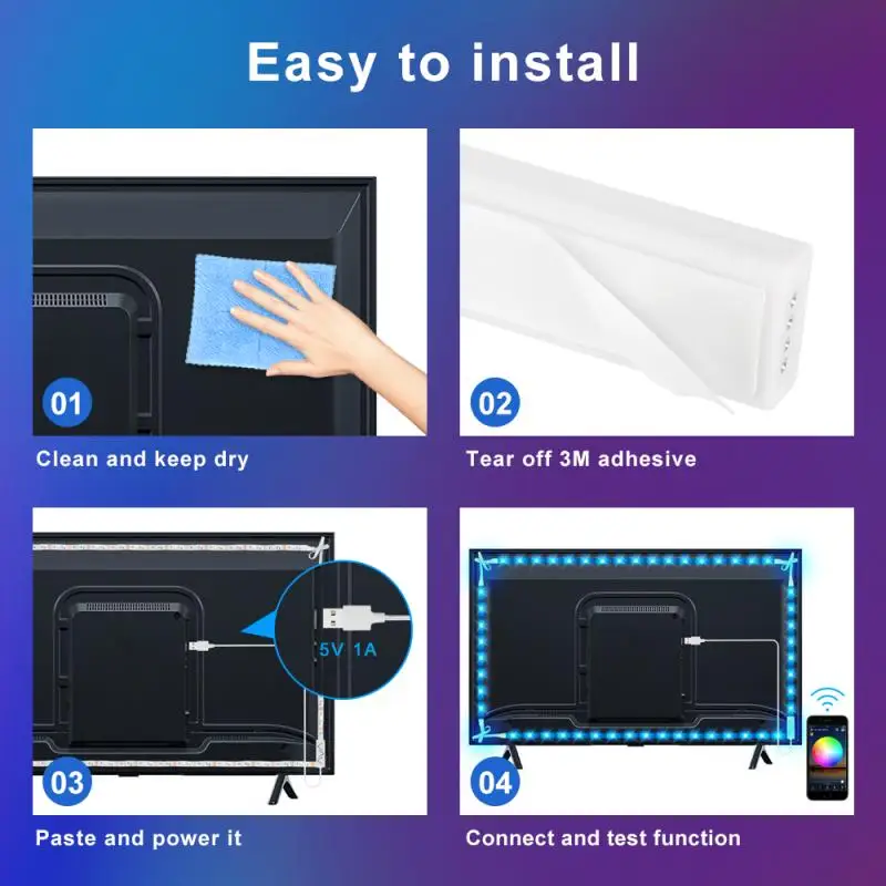

LED Strip Lights Music Sync Bluetooth App Controlled Remote LED Lamp Tape RGB Rope Lights Color Change Desktop Screen BackLight