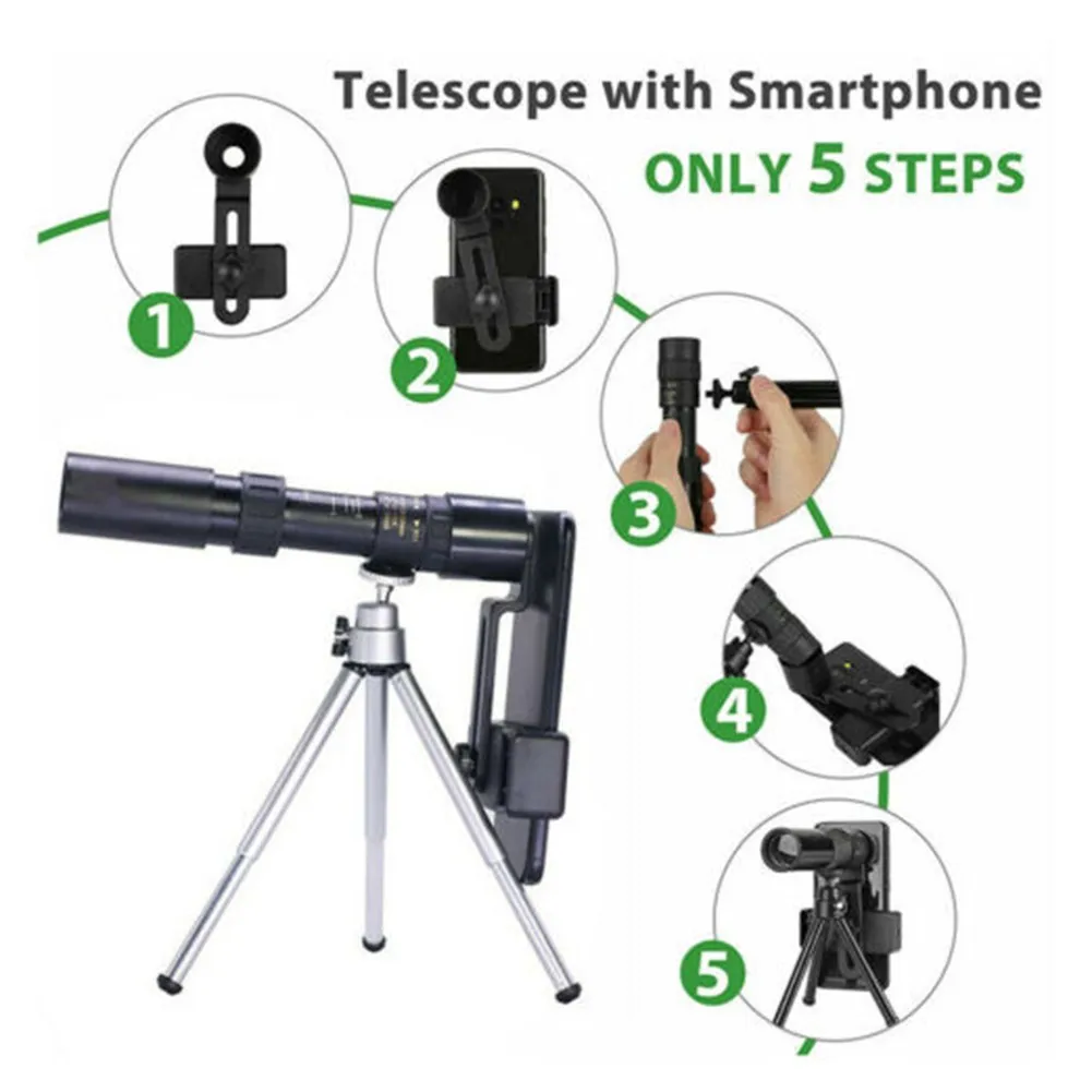 4K 10-300X40mm Super Telephoto Zoom Monocular Telescope Outdoor HD Portable Telescope Built-in Night Vision Function Waterproof
