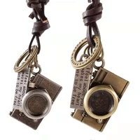 vintage camera pendant necklace for men punk style adjustable cross charms leather chains necklaces women