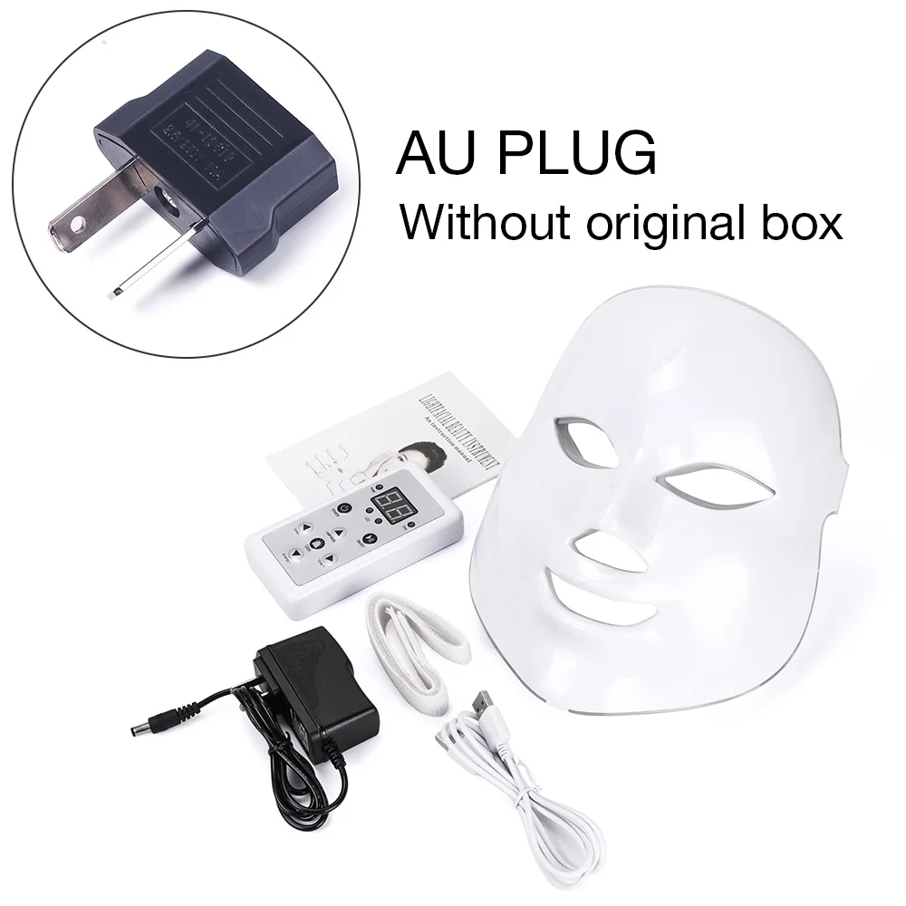 AU Plug no box 7 цветов Светодиодная маска для лица, красота, уход за кожей, омоложение морщин, удаление акне, для лица, красота, терапия, отбеливающий подтягивающий инструмент - Цвет: AU Plug no box