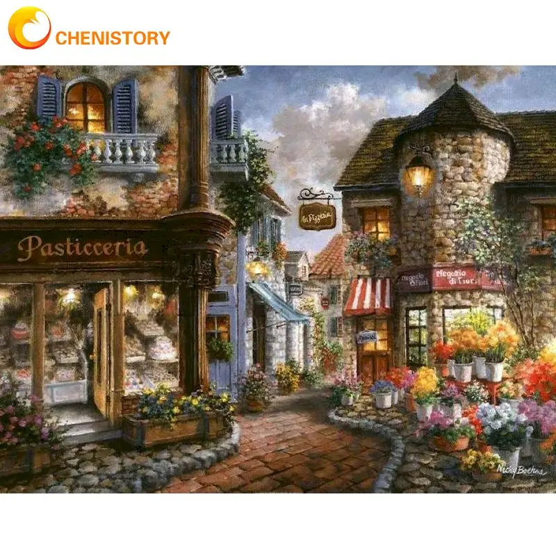 

CHENISTORY Oil Painting By Numbers Colorful Flower House Scenery Picture By Number HandPainted Unique Gift For Adults Home Craft
