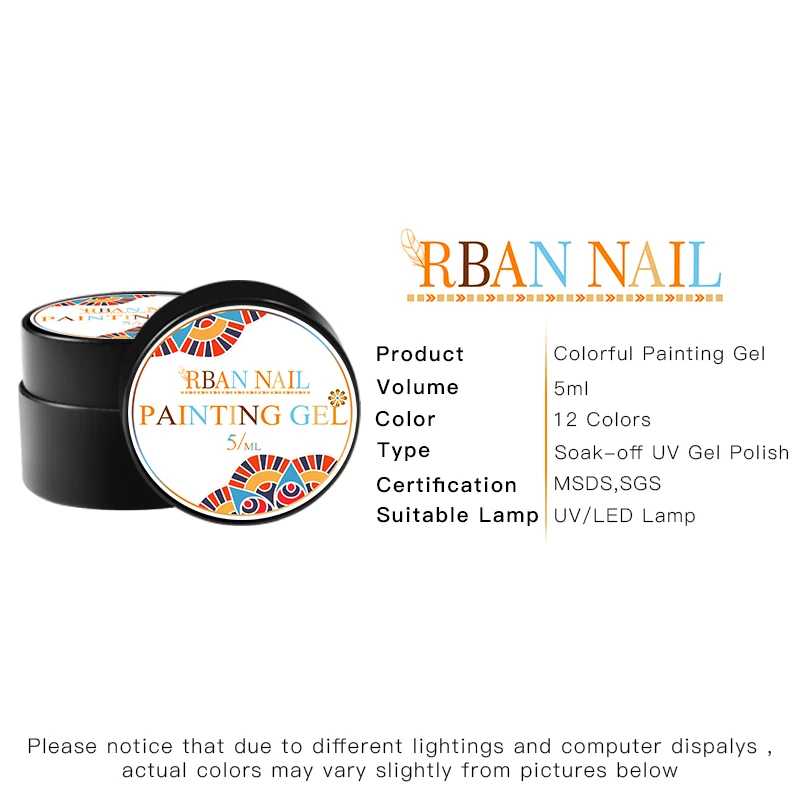 УФ Гель лак для ногтей RBAN NAIL 5 мл креативный рисования от точки до линии