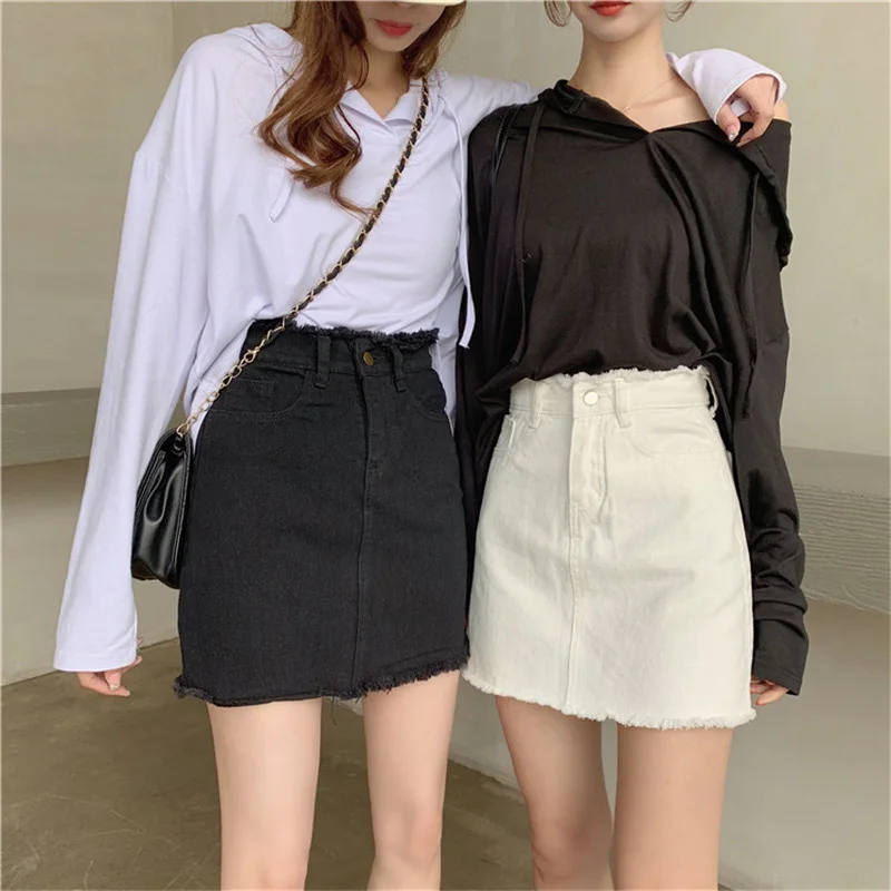

Women's High Waist mini skirts Faldas Jupe Femme High Street Vintage Summer Zipper Pockets Demin Skirts Saia Jeans Feminina