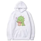 Пузырьковая чайная кавайная Толстовка с принтом динозавра 2021 Женская Мужская осенняя одежда с капюшоном пуловер для молока чая Женская Повседневная Уличная одежда в стиле хип-хоп