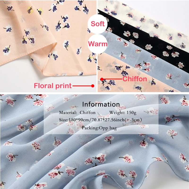 Floral Plain Chiffon Muslim Hijab Wraps Elegant Print Foulard Headband Scarf for Women Pashmina Bandana Muffler Truban 2021 New |