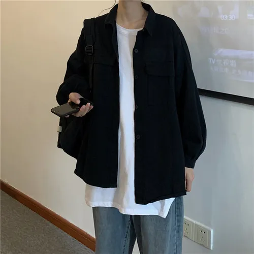 Однотонная верхняя одежда на пуговицах с карманами и отложным воротником модная