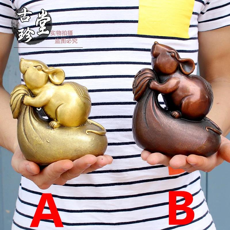 

Copper rice bag mouse Full of return Copper metal crafts home desktop decor decoration ornaments(A836)