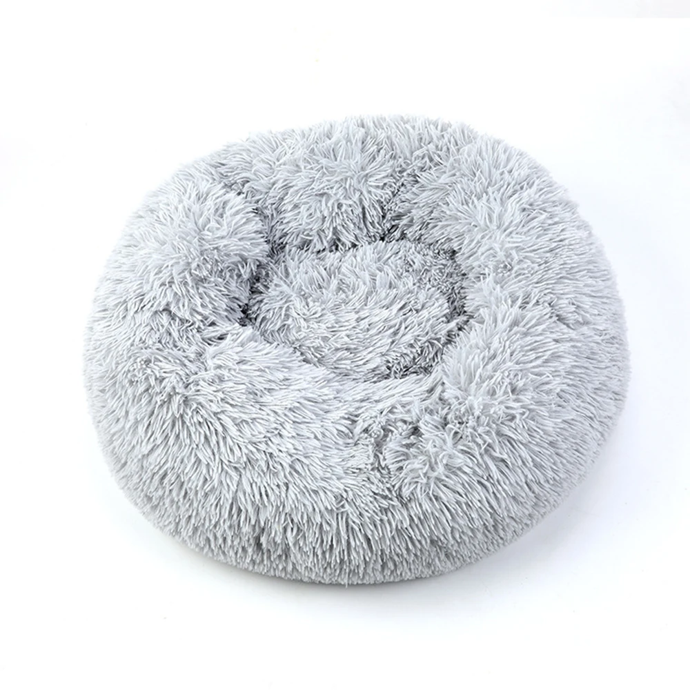 light gray Длинная плюшевая супер мягкая собачья кровать питомник круглый Спальный Мешок Лежак домик для кошек Зимний теплый диван корзина для маленьких средних и больших собак - Цвет: light gray