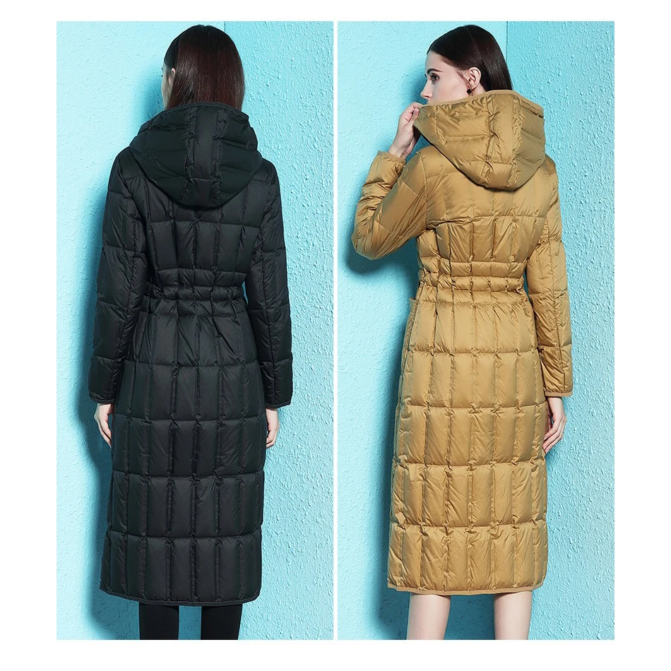 

Hooded Lightweight Down Jacket Women's Mid-Long Section 2021 New Style Thin and Lightweight Double-sided Warm Long Sleeve