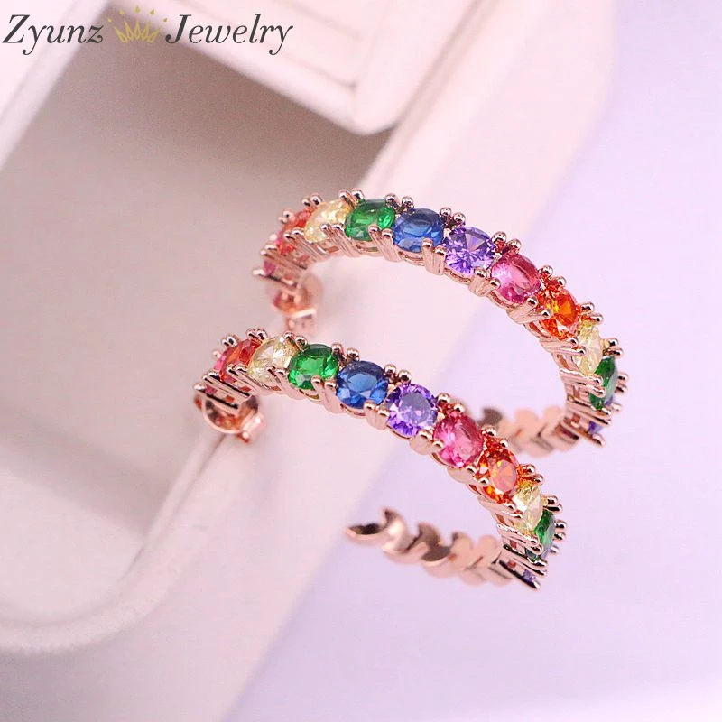 

5Pairs, Rainbow CZ Zirconia Micro Pave Stud Earring Gorgeous women jewelry gift CZ Cubic Zirconia Circle Studs