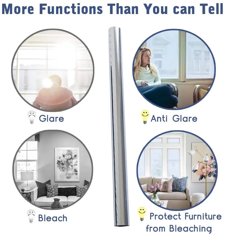 

LUCKYYJ One Way Mirror Glass Film Privacy Self Adhesive Vinyl Window Stickers Heat Control Glare Anti UV Window Tint for Office