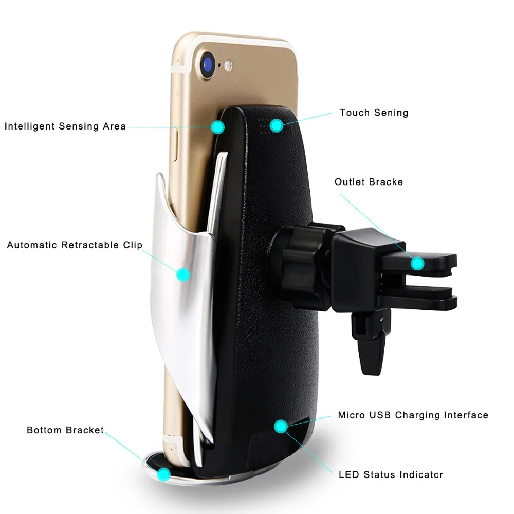 Автомобильное беспроводное зарядное устройство для iPhone Xs Max XR X Samsung Xiaomi с